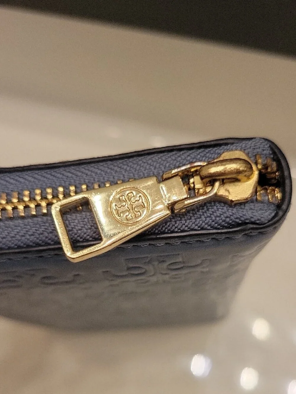 Tory Burch Periwinkle Embossed Logo Zip Wallet